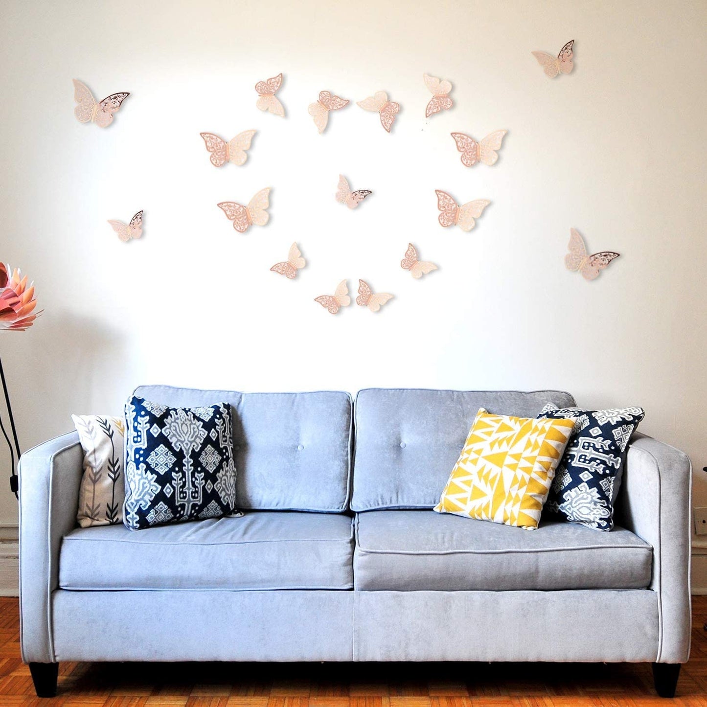 Elegant 24pcs 3D Butterfly Wall Stickers 3 Sizes Butterfly Wall Decals (Rose Gold)