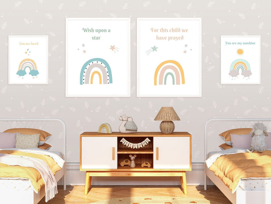 You are my sunshine, Rainbow Baby Wall Decor. Perfect for playrooms, nurserys, baby shower decor, birthday gifts. 4 canvas unframed wall art