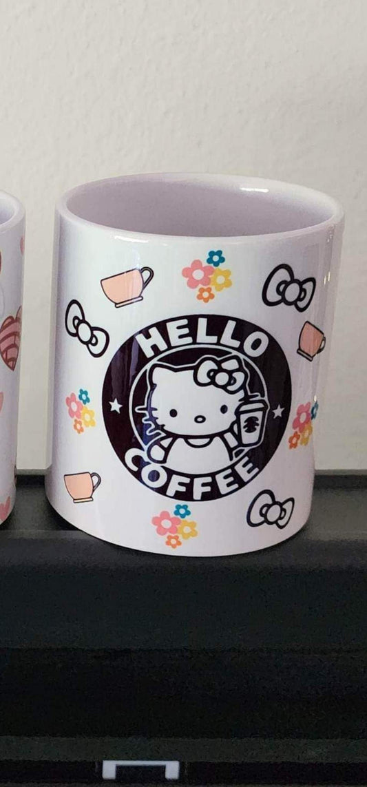 Hello Coffee Cute Hello Kitty 12oz Coffee/Tea Mug. Personalized name can be added for an extra fee upon request.