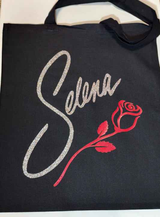 Beautiful single sided print Selena Tote Bag 16x14" With custom name on back side upon request