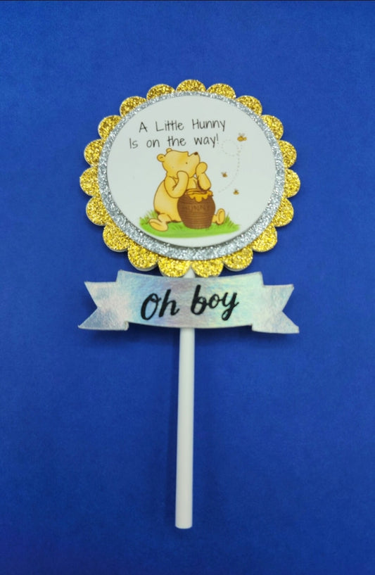 12pc personalized Poo Bear Cupcake Toppers for Baby shower, Gender Reveal announcement