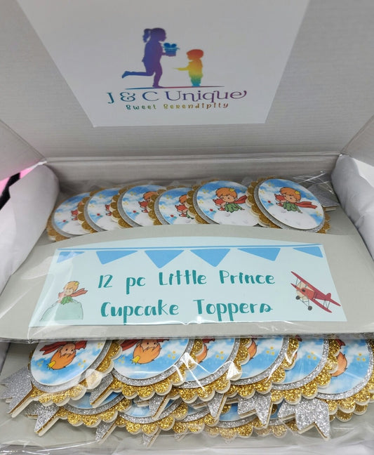 12pc personalized Little Prince Cupcake Toppers for Baby shower, Gender Reveal announcement, Birthday party. Baby boy birthday, It's a boy.